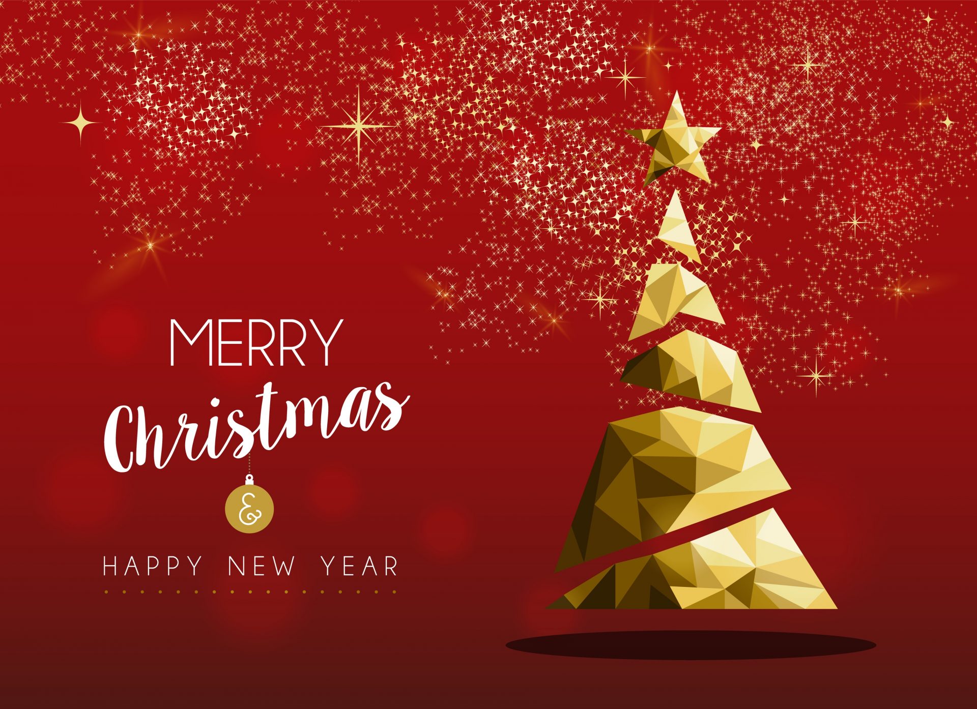 Gold Merry Christmas and New Year pine tree card - Archibus